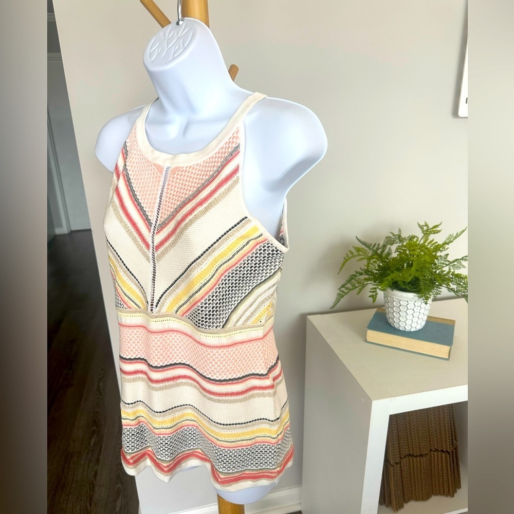 White House Black Market Striped Knit Tank Top in White, Pink, Yellow, Black - Picture 2 of 5